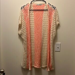 Maurice’s Aztec style short sleeve orange and white crochet jacketSize Medium